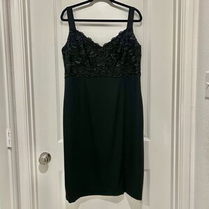 Vintage Jovani Women's Sleeveless Formal Black Midi Dress 18 Floral Lace Overlay